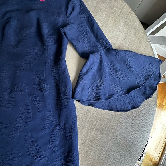 Lilly Pulitzer jacquard palm leaf bell sleeve Midnight Blue Leaf Dress size 10 - Picture 3 of 14